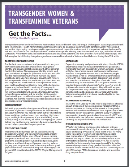 Transgender Women Health Care fact sheet cover